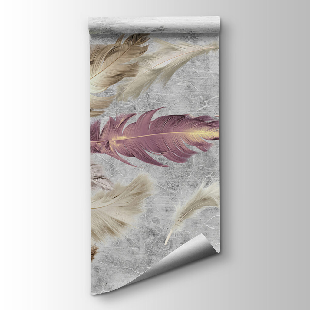 Group of feathers flying