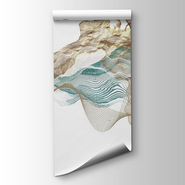 Painting of a mountain with birds flying around