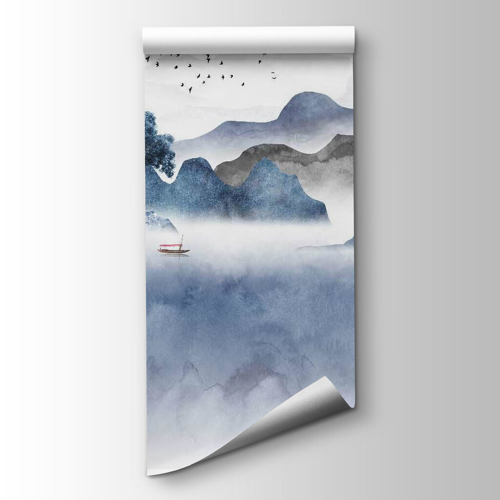 Painting of mountains and a tree