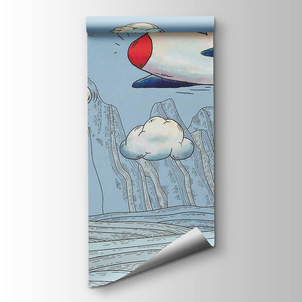 Cartoon of airplanes flying over mountains