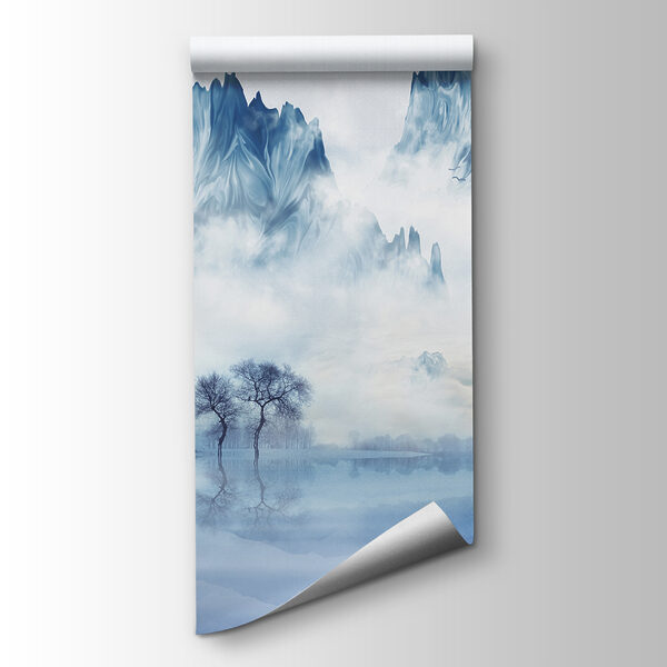 Landscape of a lake with trees and mountains in the background