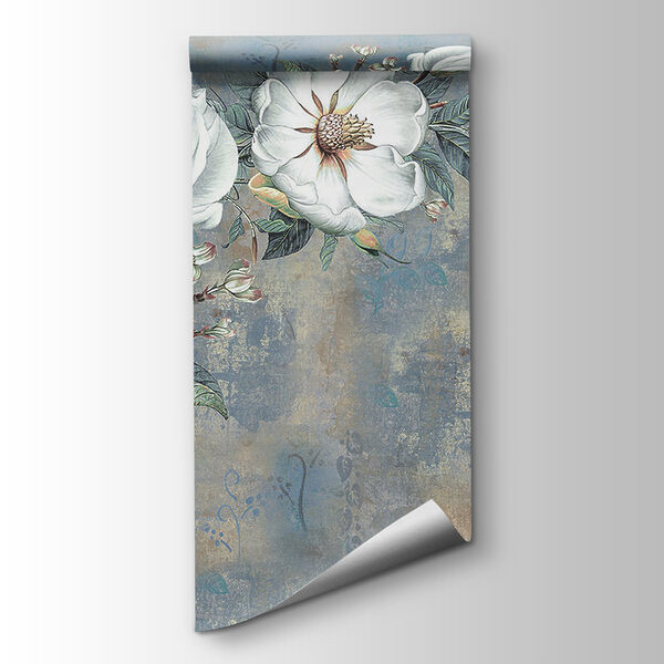 White flowers on a blue background