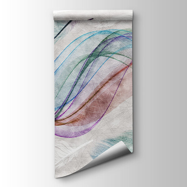 Colorful feathers on a white surface