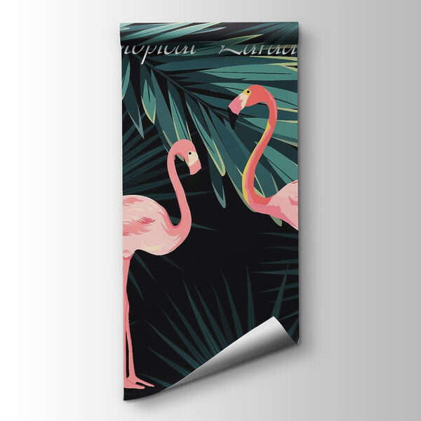 Couple of pink flamingos and flowers