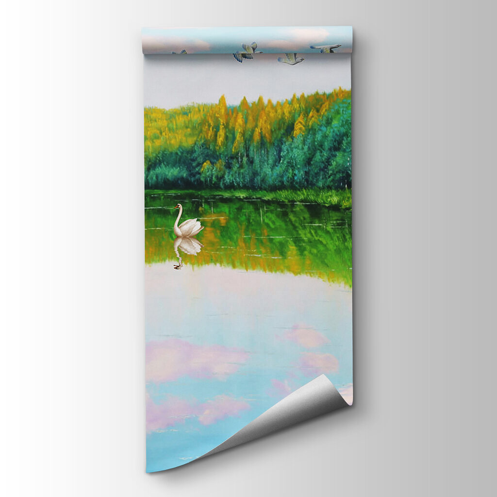 Painting of swans on a lake