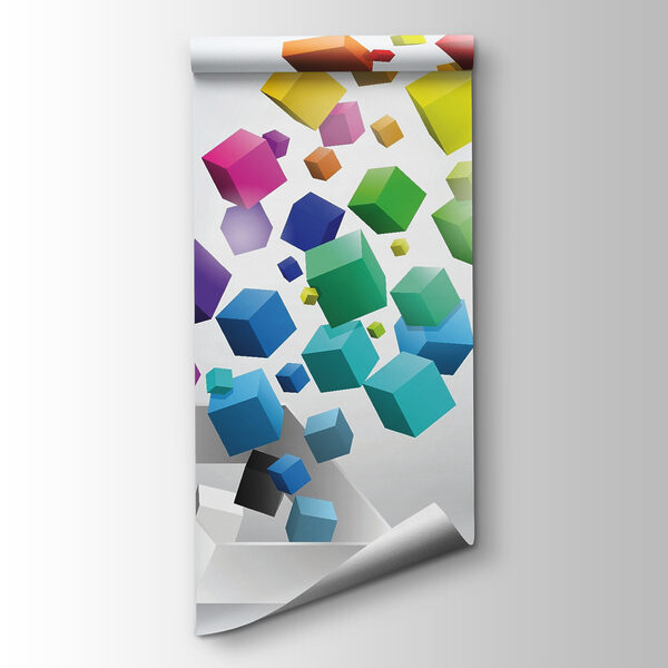 Colorful cubes falling into a box