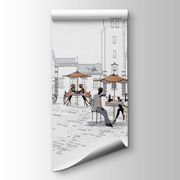 Group of people sitting on benches in a city