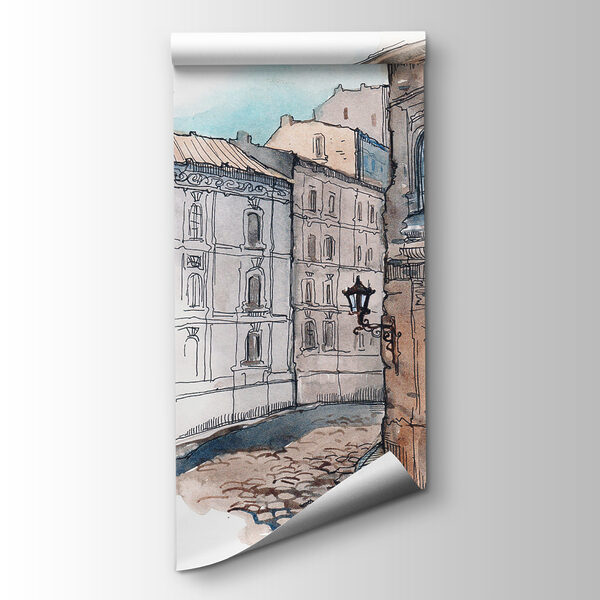 Drawing of a street with buildings Drawing of a street with buildings