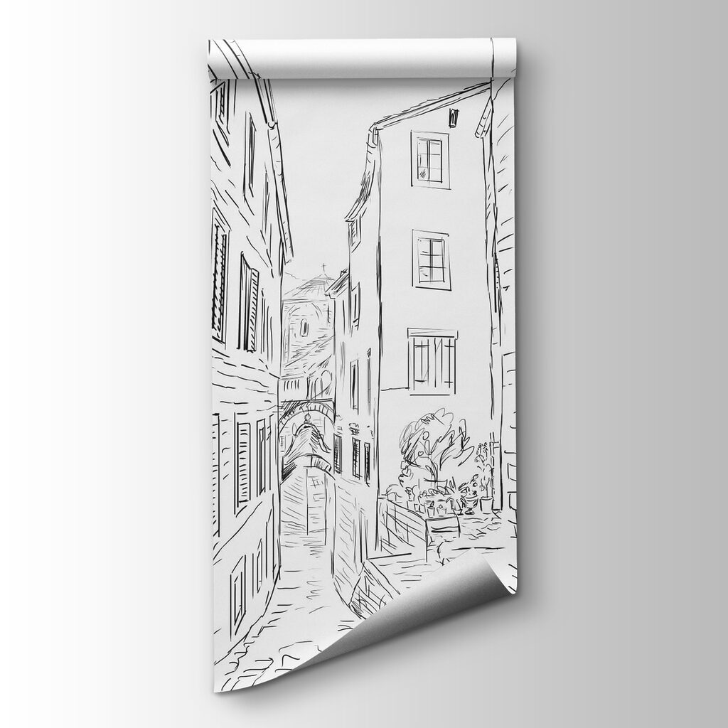 Drawing of a street with buildings