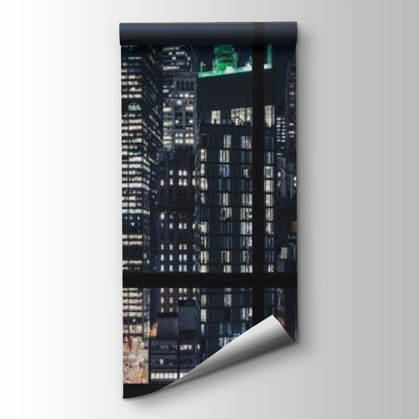 View of a city from a window at night