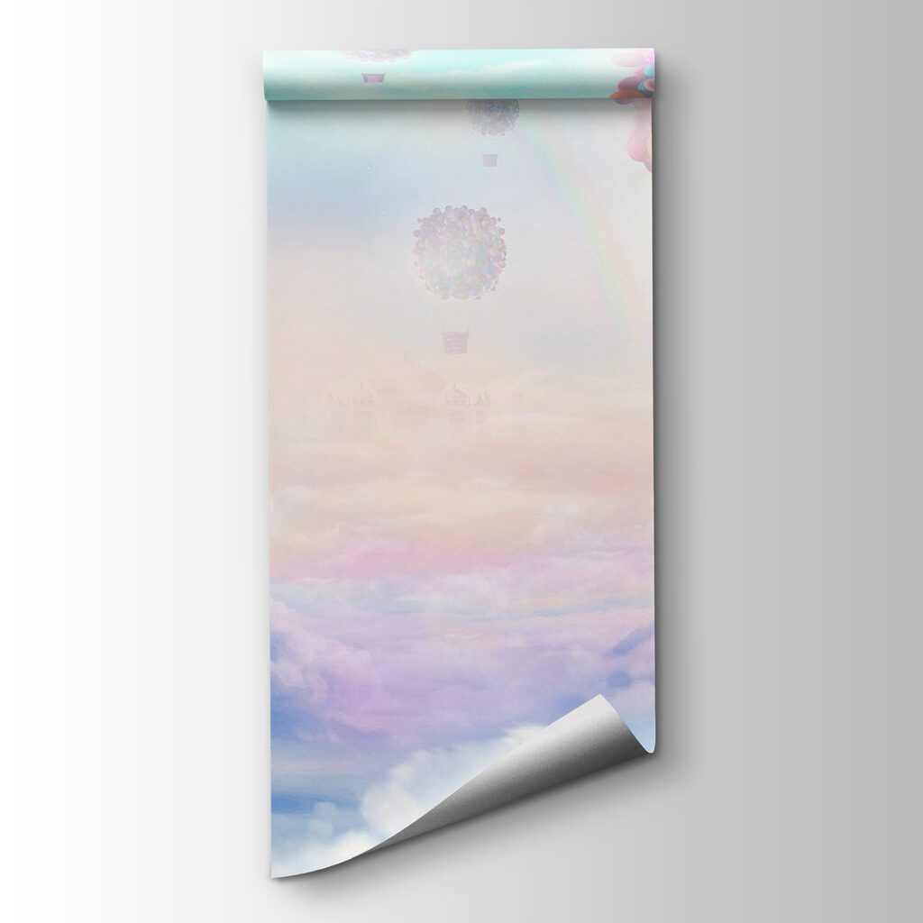 Group of balloons and butterflies in the sky