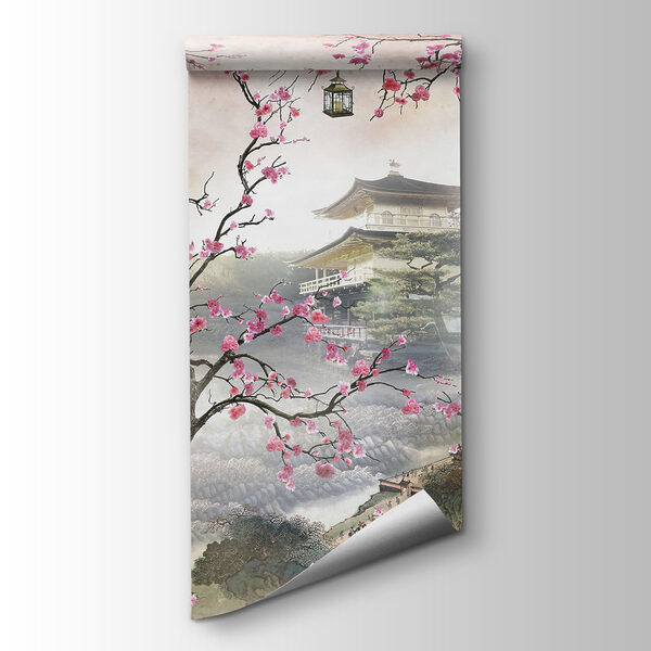 Tree with pink flowers and a building in the background Tree with pink flowers and a building in the background