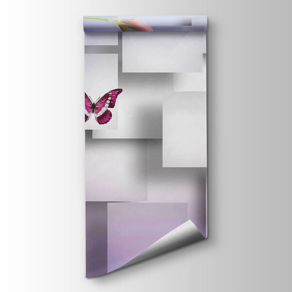 Purple and white flowers and butterflies