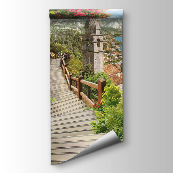 Stairway leading to a town