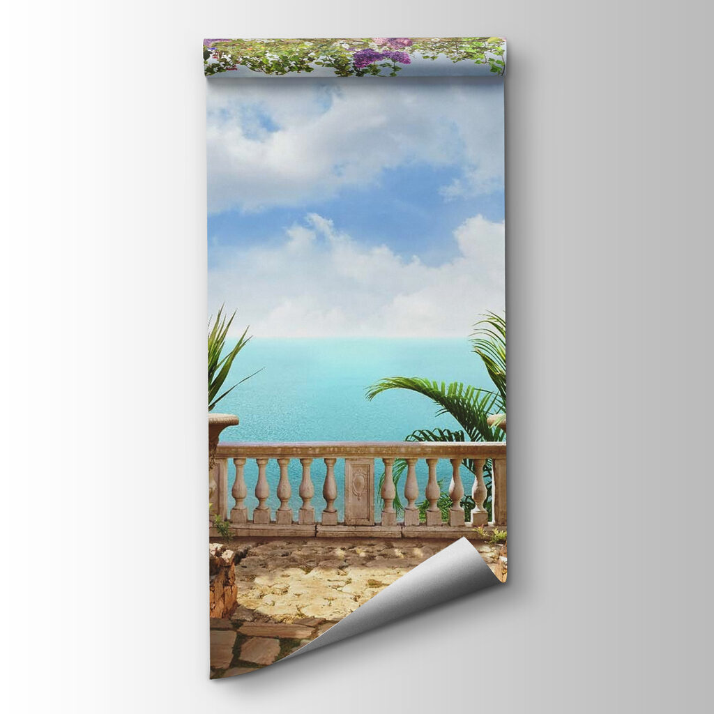 Balcony with plants and a view of the ocean