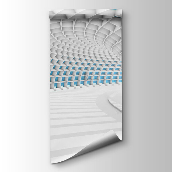 White tunnel with blue squares