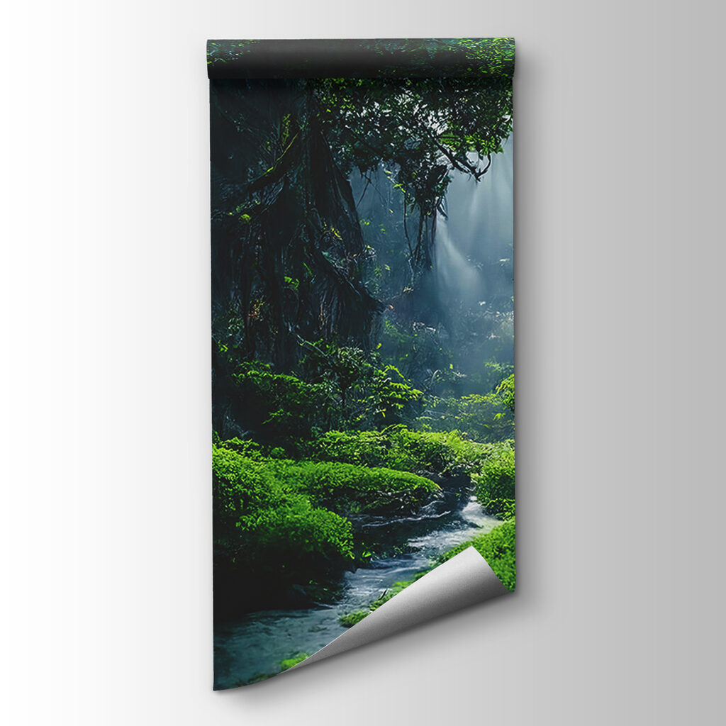 Stream in a forest with trees and plants