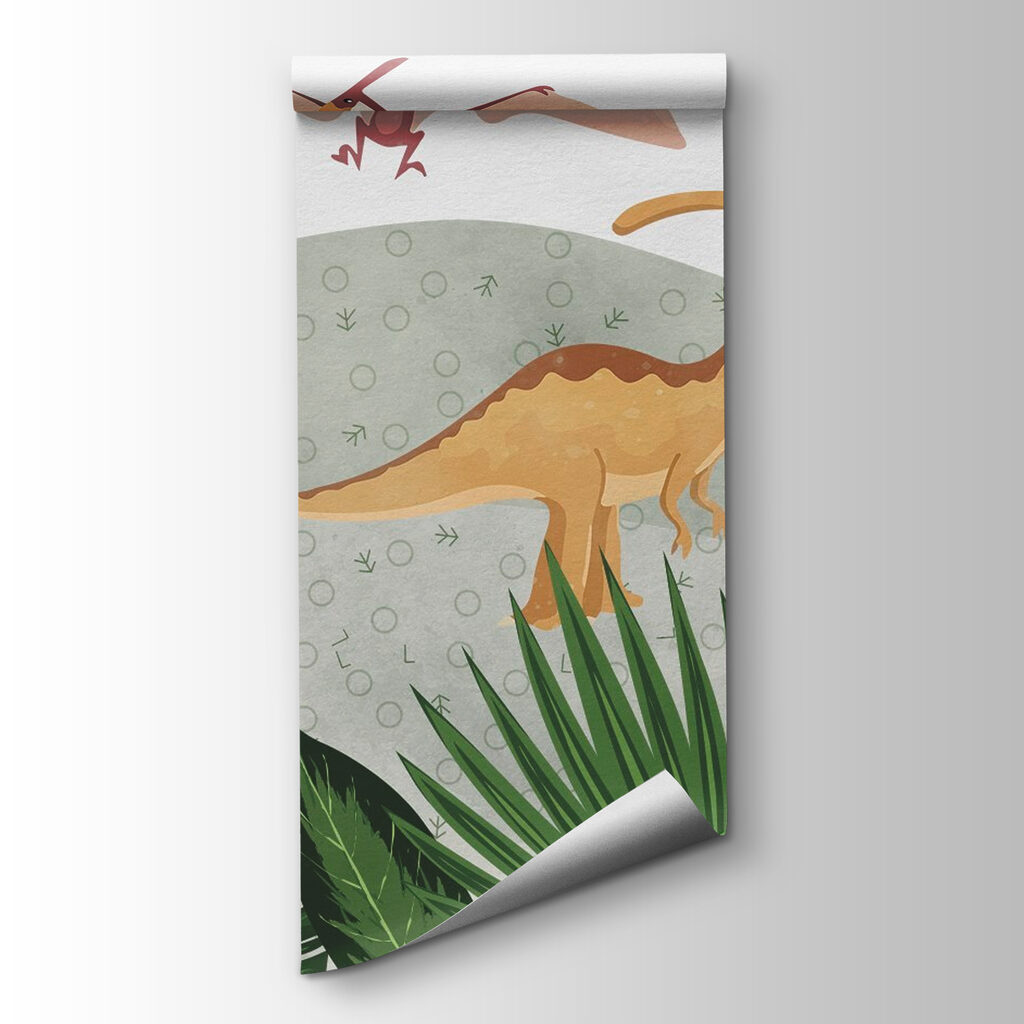 Group of dinosaurs with leaves