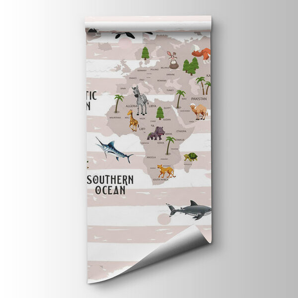 Map of the world with animals