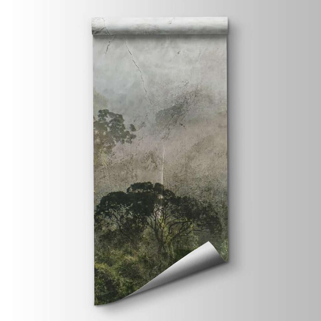 Foggy forest with trees