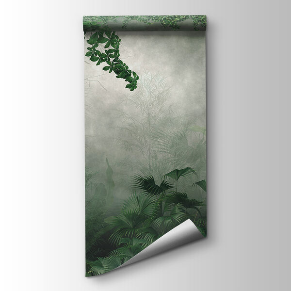 Foggy forest with plants and trees