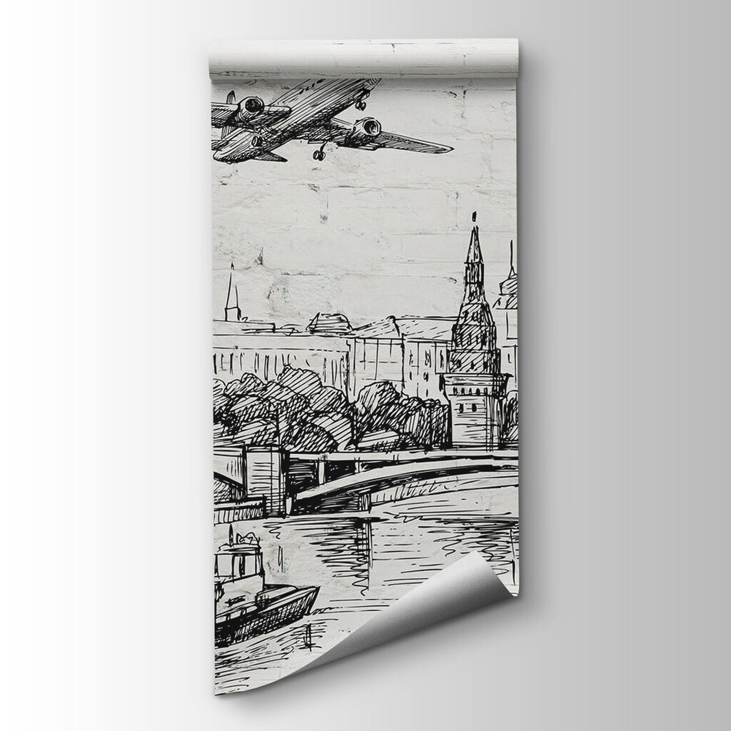 Drawing of a city and a bridge