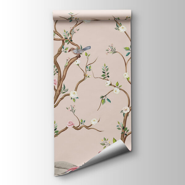Wallpaper with birds and flowers