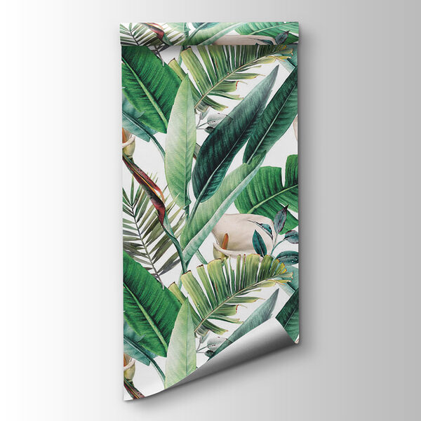 Pattern of green leaves and flowers