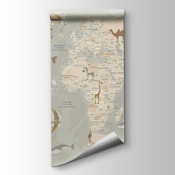 Map of the world with airplanes and hot air balloons