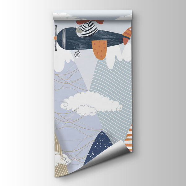 Cartoon bear flying on an airplane