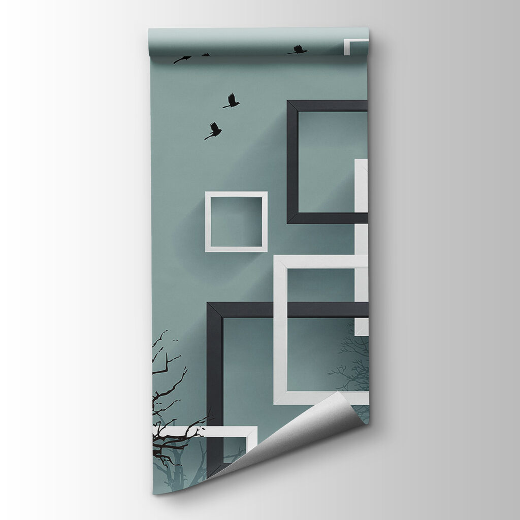 Wall mural with trees and birds flying