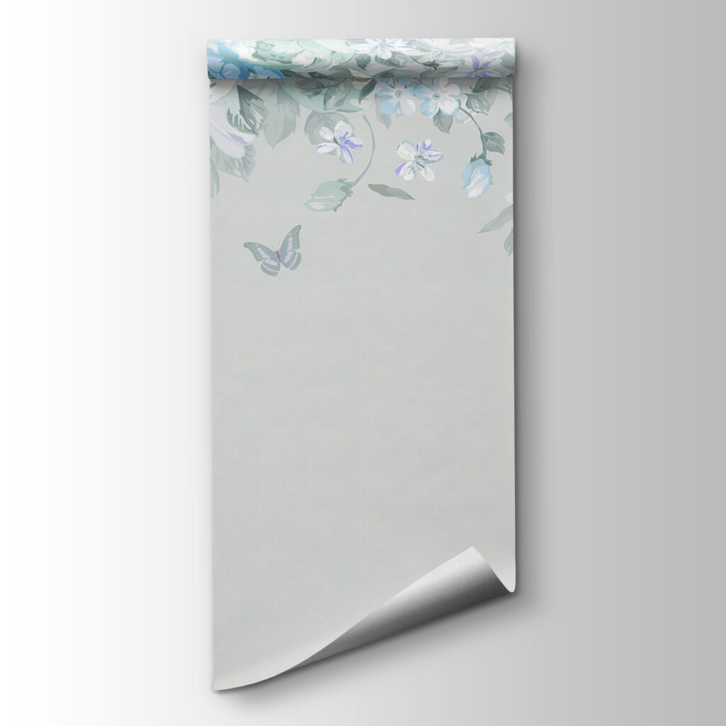 A white and blue flowers and butterflies