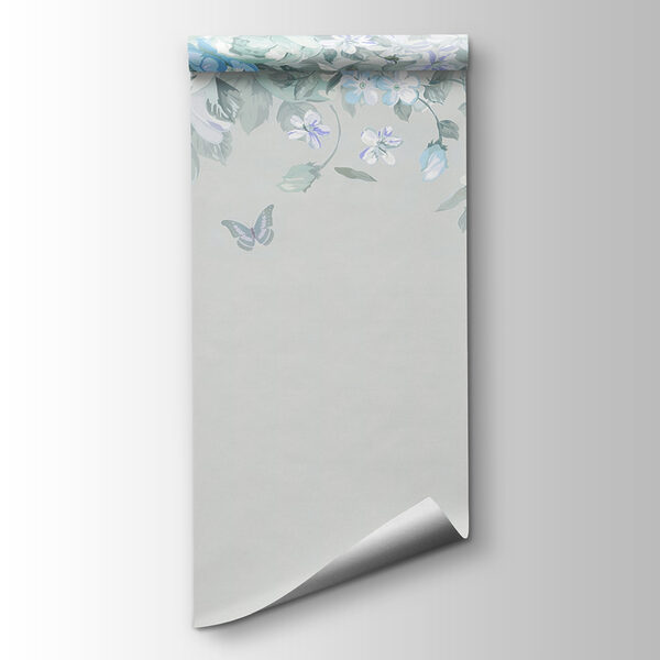 A white and blue flowers and butterflies