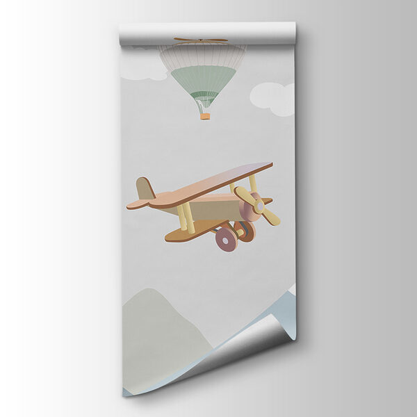 Group of hot air balloons and airplanes