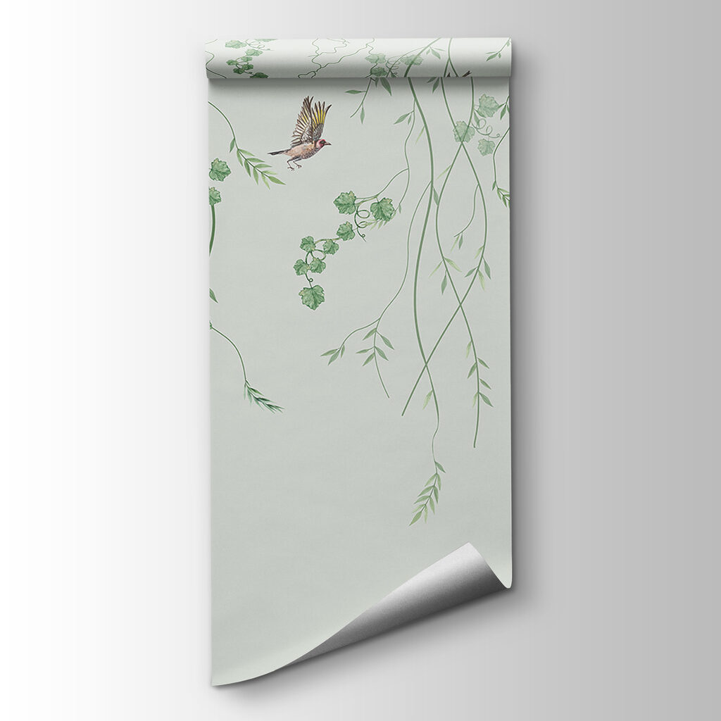 Wallpaper with birds and vines