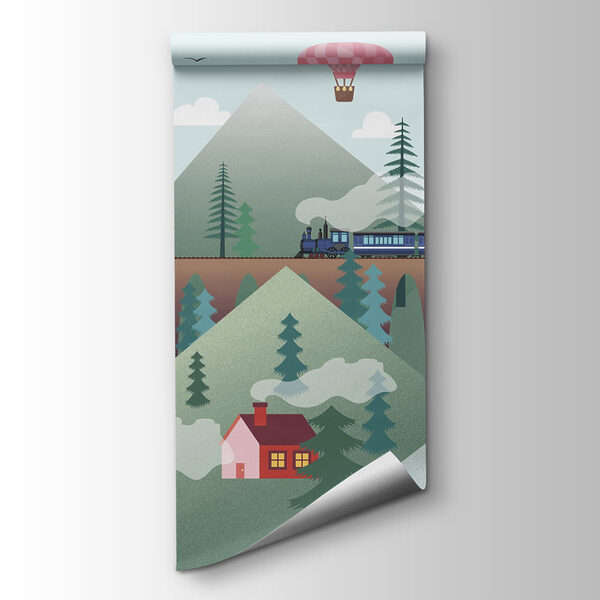 Train going through a forest