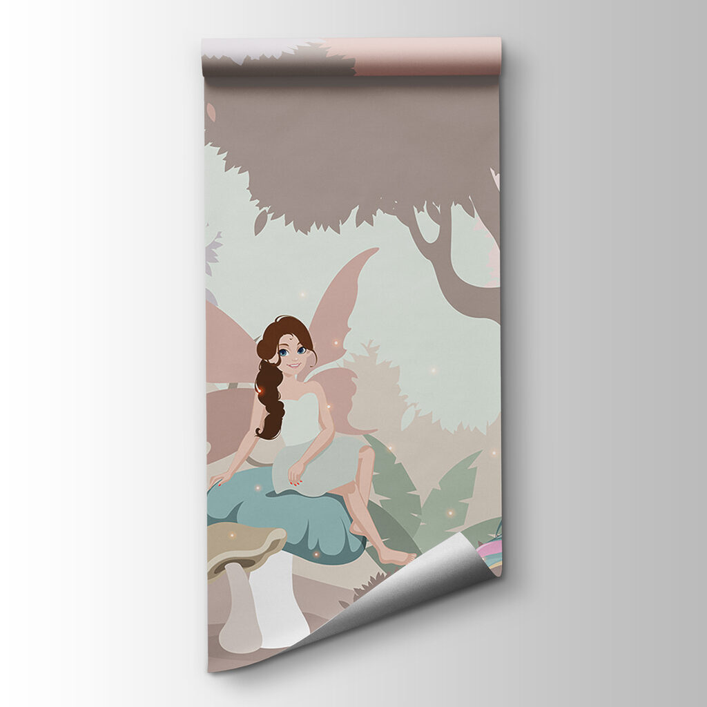 Cartoon of a woman sitting on a mushroom with a unicorn