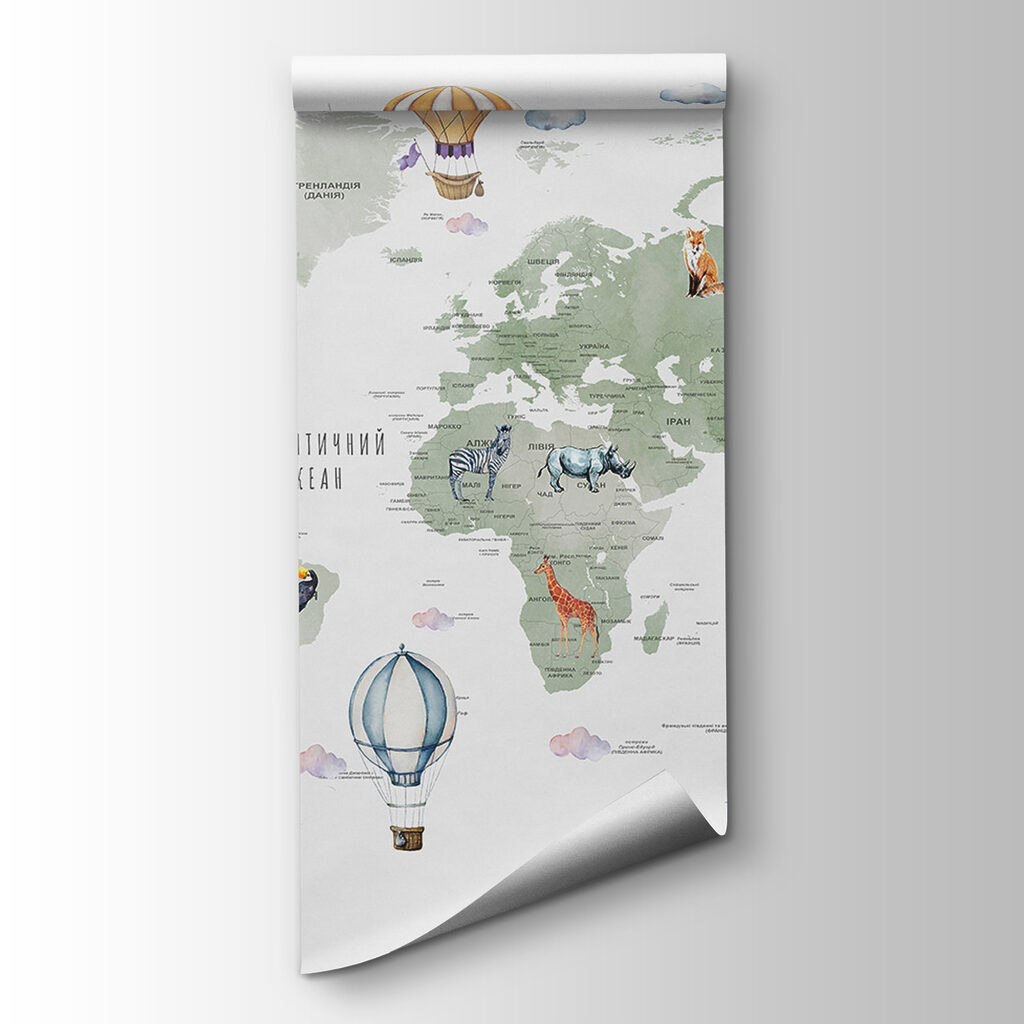 Map of the world with animals and words