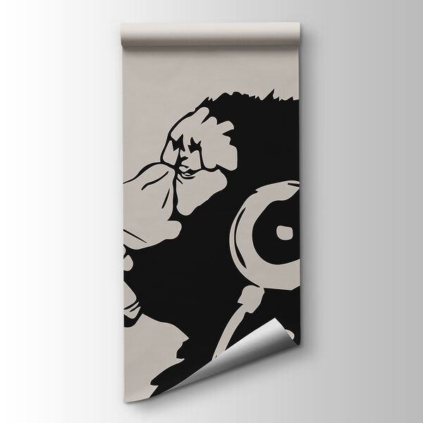 A monkey wearing headphones