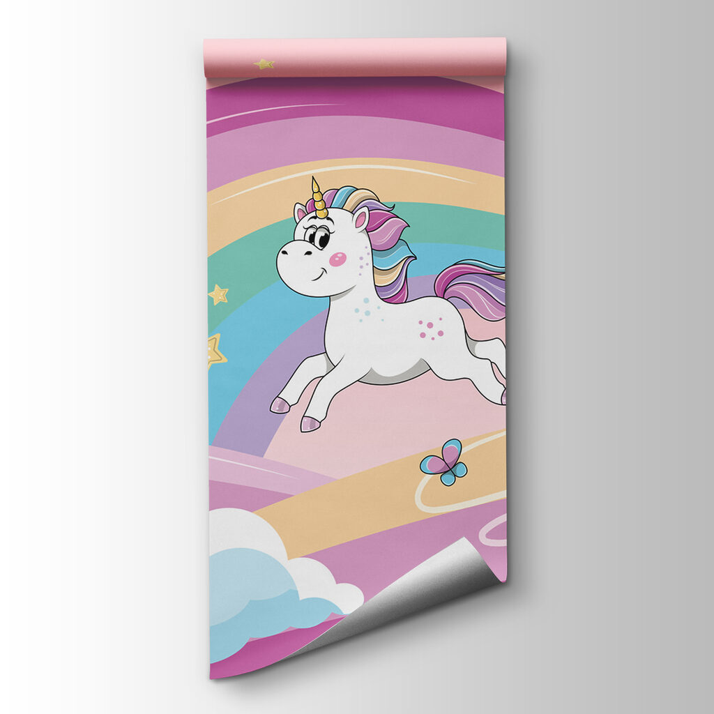 A cartoon unicorns and a rainbow