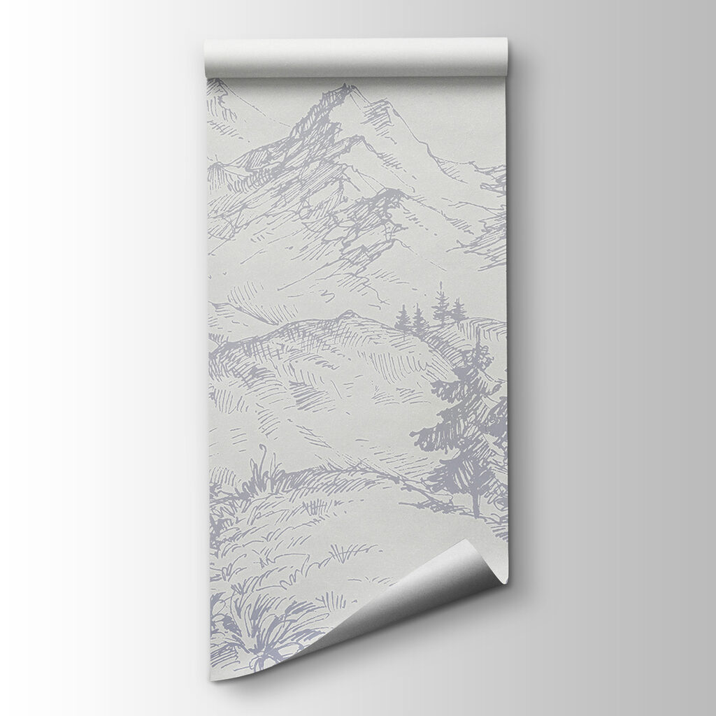 A drawing of a road and mountains