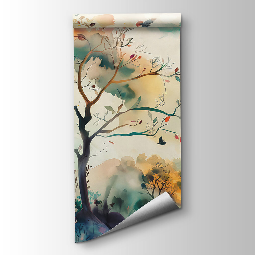 A painting of birds flying in the sky A painting of birds flying in the sky