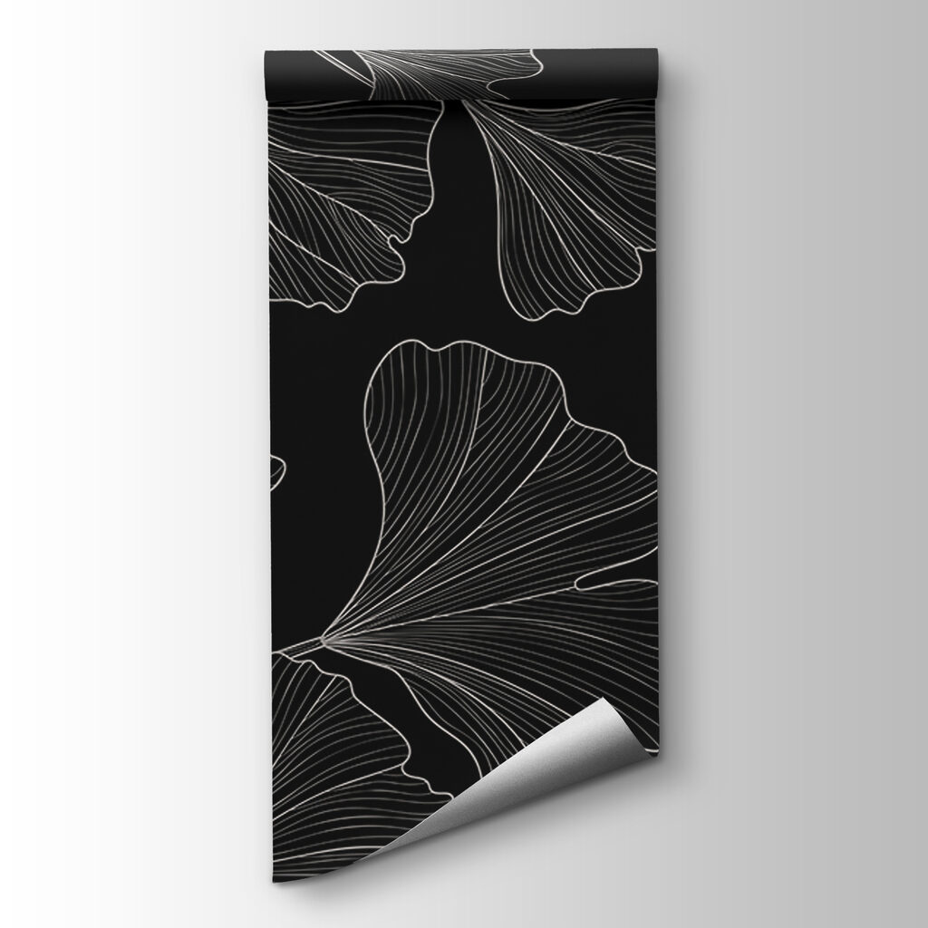 A black and white pattern of leaves