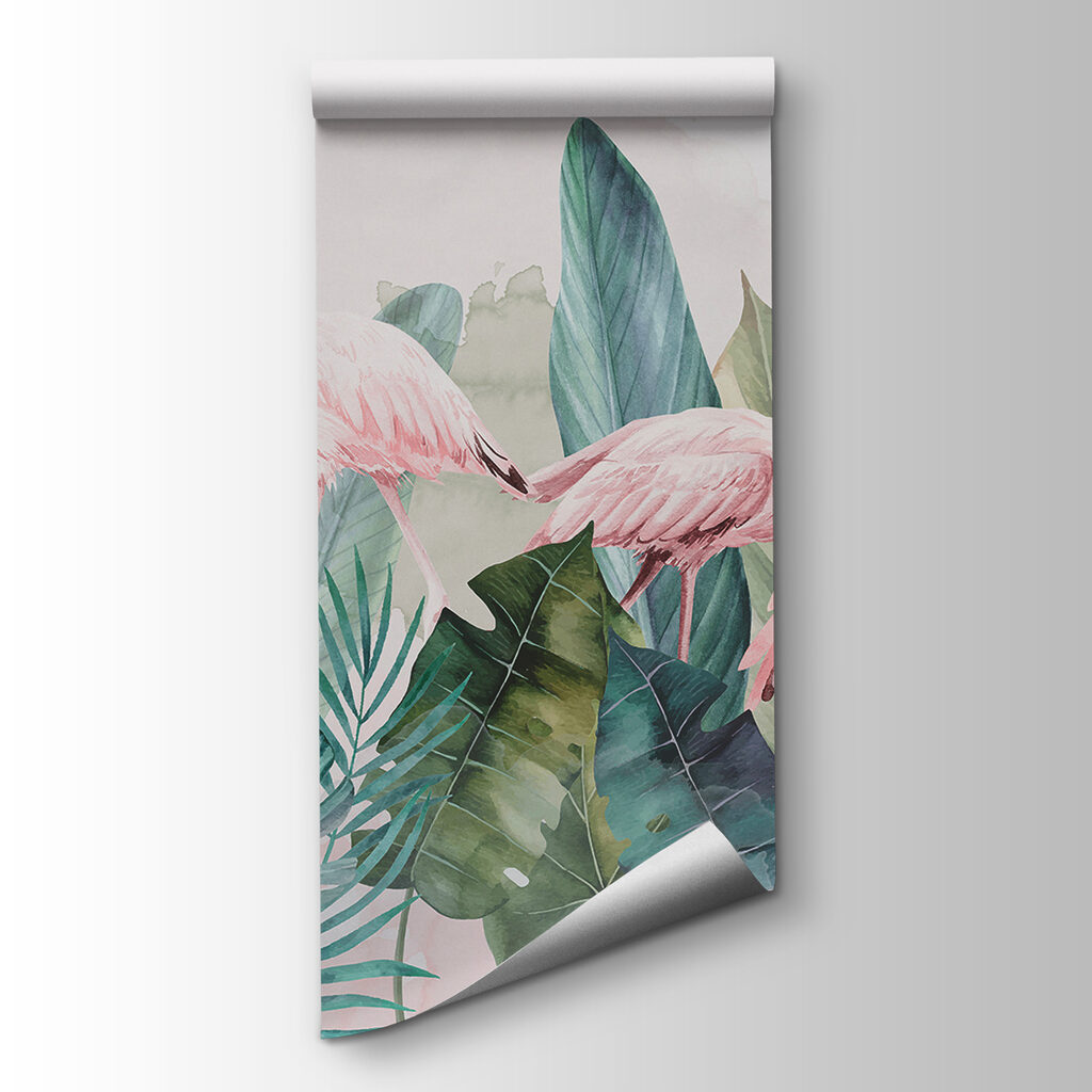 A group of pink flamingos and leaves A group of pink flamingos and leaves