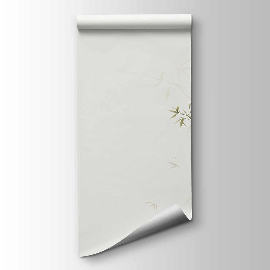 A bamboo branches with leaves and a sun