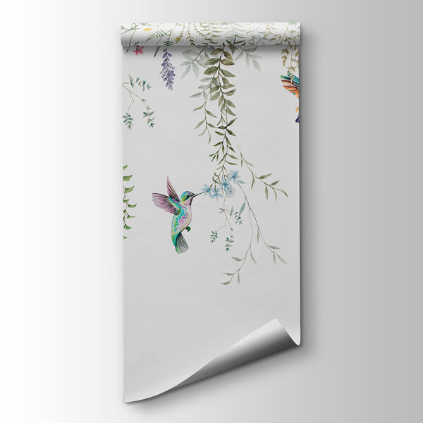 A painting of birds and flowers