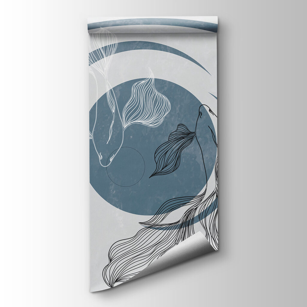 A drawing of a fish and a swirly circle