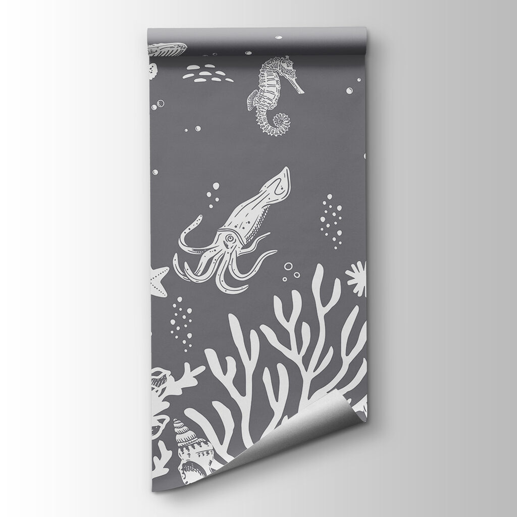 A white sea creatures on a gray background