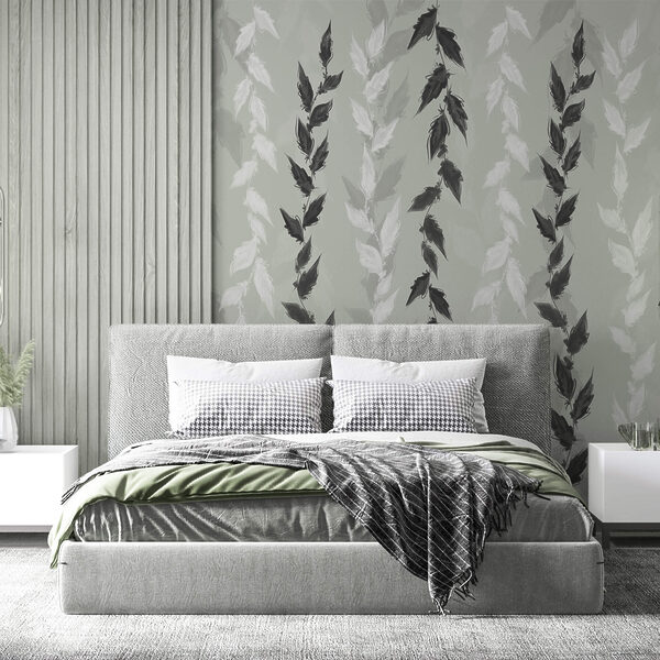 Μαύρα και άσπρα φύλλα σε γκρι φόντο