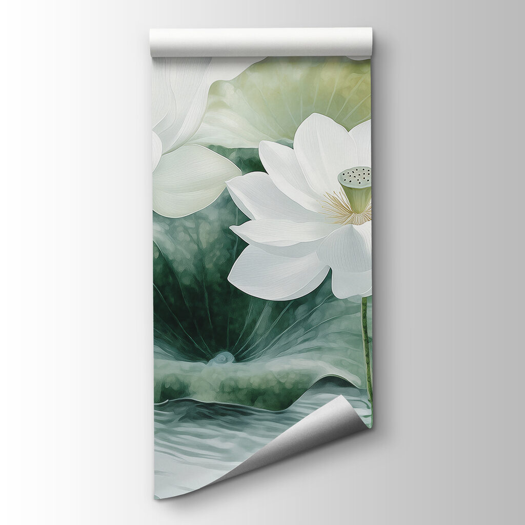 Group of white flowers and green leaves in water